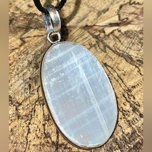 Oval Satin Spar Selenite Pendant 2”